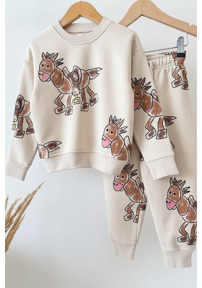 Monila Erkek Çocuk At Baskılı Taş Sweatshirt Ve Eşofman Takımı