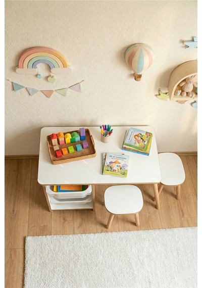 Çocuk Masa Sandalye Takımı 90x45 Cm 3 Sepetli Çocuk Çalışma Ve Aktivite Masası Yaz-sil,2 Tabureli Beyaz Çocuk Masa Sandalye Takımı 90x45 Cm 3 Sepetli Çocuk Çalışma Ve Aktivite Masası Yaz-sil,2 Tabureli Beyaz