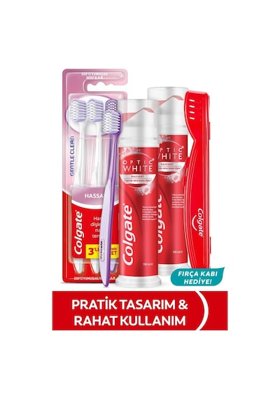 Optic White Radiant Pump 100 Ml 2li Diş Macunu, Gentle Clean 2+1 Diş Fırçası + Fırça Kabı Hediye