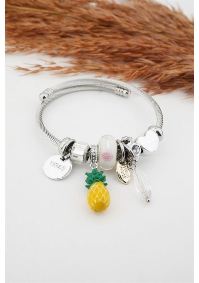Kadın Ananas Figürlü Charm Bileklik - Sarı