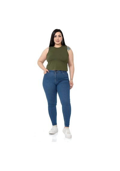 Disentis Büyük Beden Bisiklet Yaka Kolsuz Crop Viskon Haki Body-haki Haki