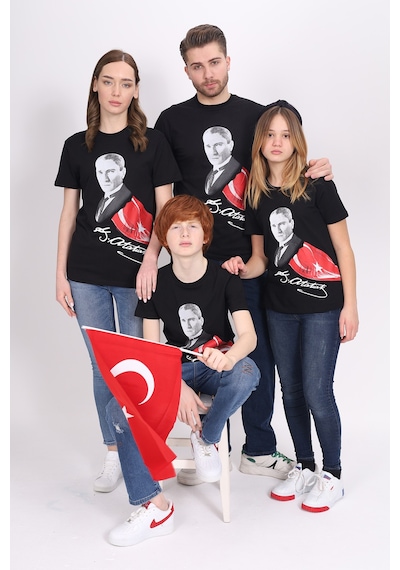Toontoy Unisex Atatürk Baskılı Tişört 23093 Siyah