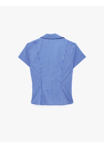 Koton Slim Fit Bel Vurgulu Fermuar Detaylı Pötikareli Poplin Gömlek Mavi Ekose 6sak60419pw