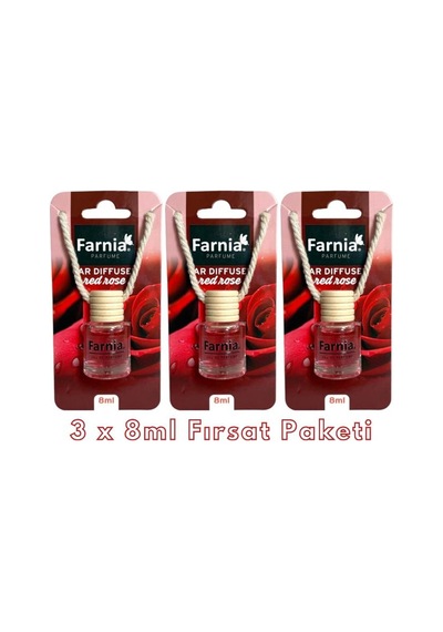 Farnia Yüksek Esanslı Askılı Araç Kokusu Edp Parfüm Kırmızı Gül 8 Ml 3 Adet Avantaj Paketi