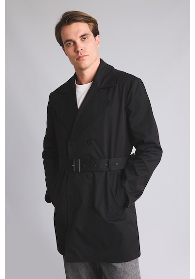 Defacto Slim Fit Astarlı Düğmeli Cepli Kemerli Mevsimlik Trençkot D5528ax26aubk27 Siyah-bk27