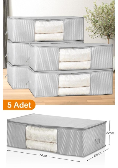 Serstil 5 Adet - Pencereli Mega Boy Baza Altı Gri Benekli Hurç 74 X 46 X 22 Cm