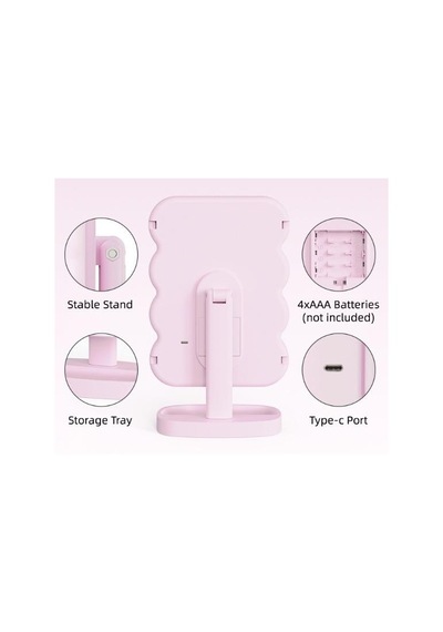 Valkyrie Xr-750 Led Işıklı Katlanabilir Makyaj Aynası - 2x 3x Büyütme Modu - Dokunmatik Touch Ekran - Pilli Pembe