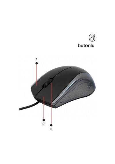 Concord Usb Kablolu 3d Optik Mouse 3 Tuş, Yüksek Dpı Hassasiyetli Bilgisayar Mouse C29mousegri