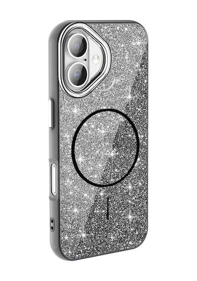 Thegencoo Apple Uyumlu iPhone 17 Kılıf M-safe Şarj Özellikli Parlayan Simli Tgco Okso Kapak - Siyah