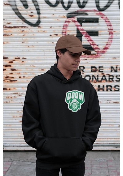 Sevbano Tasarım Doctor Doomsday Baskılı Unisex Oversize Marvel Hoodie Siyah