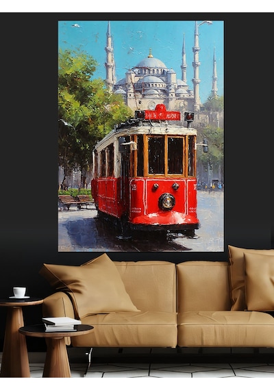 İstanbul Kırmızı Tramvay Beyoğlu Dekoratif Kanvas - Mdf Ahşap Tablo