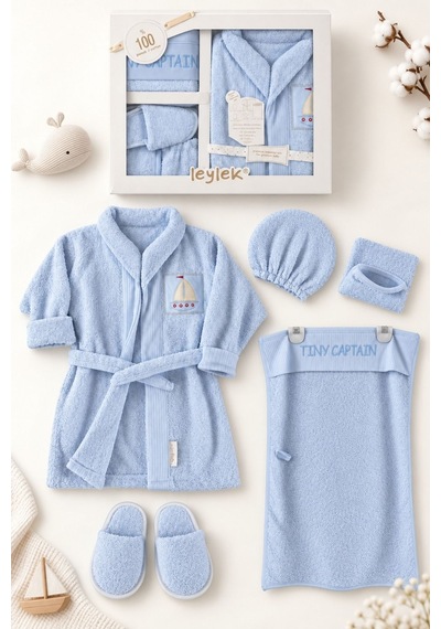 Kız Erkek Bebek Peluş Bornoz Seti Brz0401 Mavi