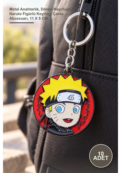 10 Adet Metal Dönen Naruto Anahtarlık Metal Anahtarlık, Dönen Keychain, Naruto Figürlü Keyring, Çanta Aksesuarı, 11 X 5 Cm