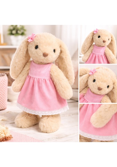 Elbiseli Beyaz Tavşan Peluş Oyuncak 45 Cm Kahverengi