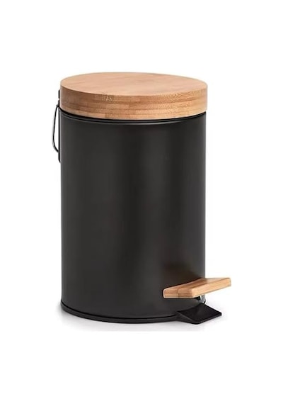 Bambu Kapaklı Metal Çöp Kovası Hidrolik Sistemli Yavaş Kapanma Özellikli, Pedallı, Banyo Ve Mutfak İçin Ş Diğer