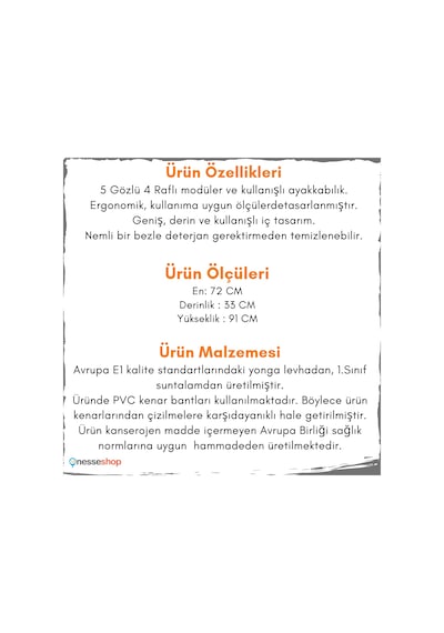 Nesse 5 Bölmeli Ayakkabılık , Kaliteli Ve Çok Amaçlı Dolap Beyaz