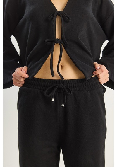 Shade Kadın Bağlama Detaylı Kimono Yüksek Bel Bol Pantolon Selanik Takım 7028 60283640 - Siyah