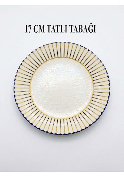 Seramik Tatlı Tabağı Dijital Baskılı Desen 6 Lı Set 17 Cm Şık Dekoratif Mavi