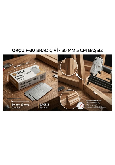 F-30 Brad Çivi Havalı Çakma Aleti Çivisi Başsız 30 Mm 3 Cm 1 Paket 5000 Adet