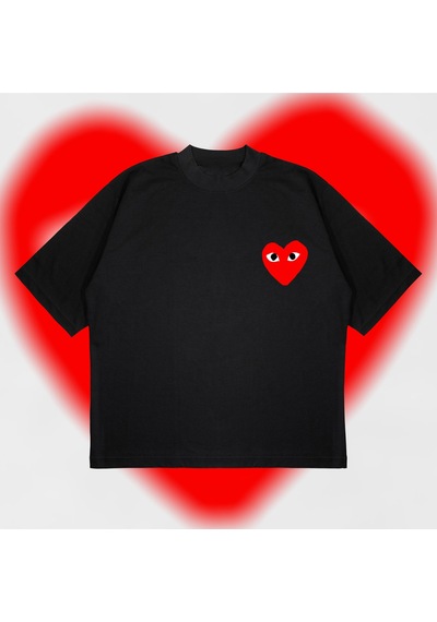Flood Of Style Comme Des Garçons Oversize Unisex Pamuklu Nefes Alan Kalın Kumaşlı Siyah