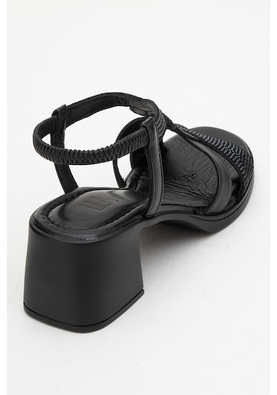Luvishoes Luvi Shoes Dolen Siyah Taşlı Hakiki Deri Kadın Kalın Topuklu Sandalet Siyah