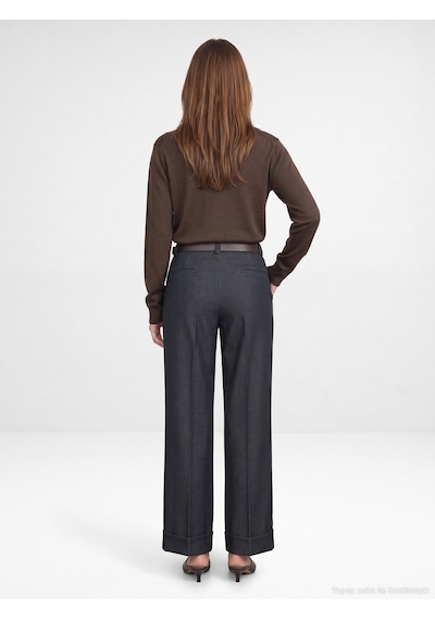 Dilvin 72816 Kemerli Kıvrık Paça Pantolon-siyah