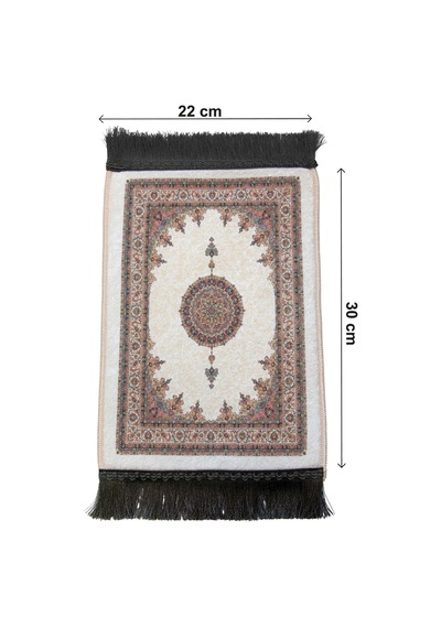 Mini Alın Seccadesi Kaymaz Taban Desenli Cep Tipi Seyahat Namaz Seccadesi - Krem / Ekru