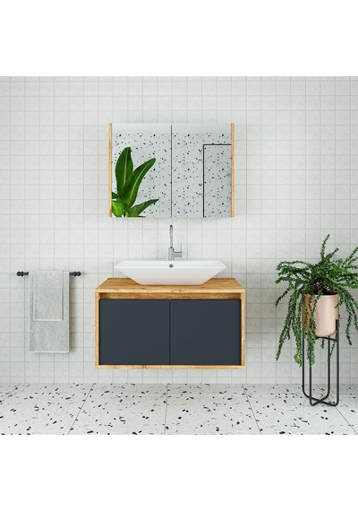 Banos Roomart Ahşap-Antrasit Mdf 85 Cm Aynalı Banyo Dolabı Antrasit