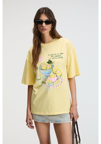 Grımelange NITZA Kadın %100 Pamuk Oversize Bisiklet Yaka Sarı T-Shirt Grımelange NITZA Kadın %100 Pamuk Oversize Bisiklet Yaka Sarı T-Shirt