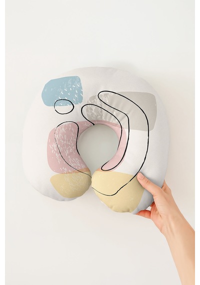 Soyut Geometrik Ergonomik Boyun Yastığı - Modern Pastel Renkli Yumuşak Seyahat Yastığı Açık Gün Doğumu Kiremit Kırmızısı