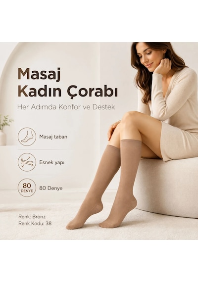 DS Wak Kadın 4'lü Set Anne Masaj Tabanlı Dizaltı Çorap 80 Denye Esnek Rahat Günlük Kullanım Çok  Renkli