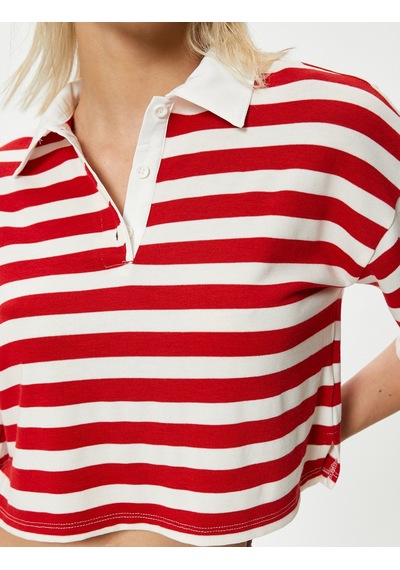 Koton Polo Yaka Crop Tişört Kısa Kollu Düğmeli İnce Örme Kumaş Kırmızı Çizgili 4sak50688ek Koton Polo Yaka Crop Tişört Kısa Kollu Düğmeli İnce Örme Kumaş Kırmızı Çizgili 4sak50688ek