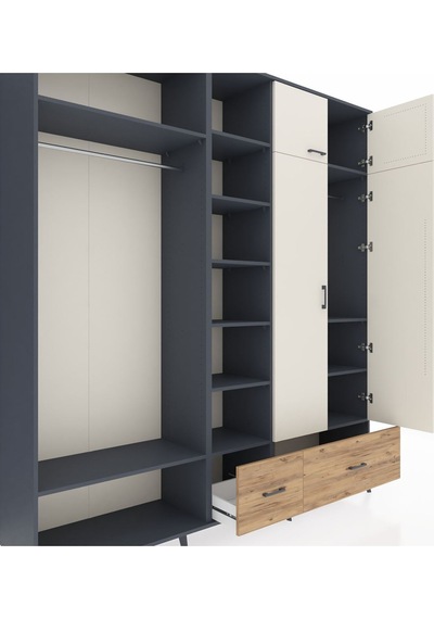 Hyperion Dolap 12 Raflı 2 Çekmeceli 2 Askılı 220x44x243 Antrasit-aytaşı/çam Çok Renkli Hyperion Dolap 12 Raflı 2 Çekmeceli 2 Askılı 220x44x243 Antrasit-aytaşı/çam Çok Renkli