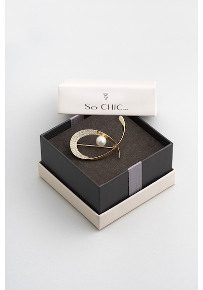 So Chic Aria İnci 18 Ayar Sarı Altın Kaplama Gümüş Broş Sarı