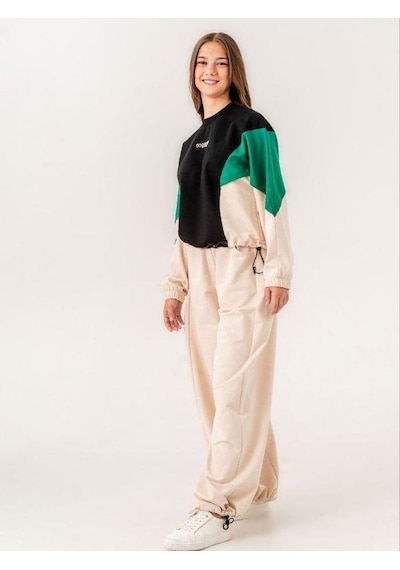 Kız Çocuk Yarasa Kol Renkli Sweatshirt-14220 Siyah Kız Çocuk Yarasa Kol Renkli Sweatshirt-14220 Siyah
