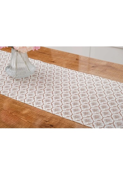 Melisa Damask Baskılı Duck Kumaş Kreme Kahve Runner 40x140 Cm 1419 Kahverengi