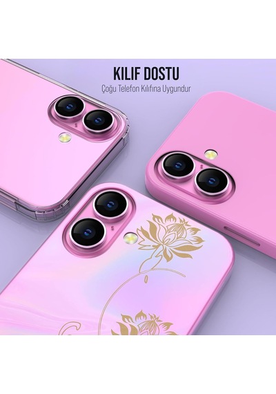 Apple Uyumlu iPhone 16 Plus Raze Metal Kamera Lens Koruyucu Pembe