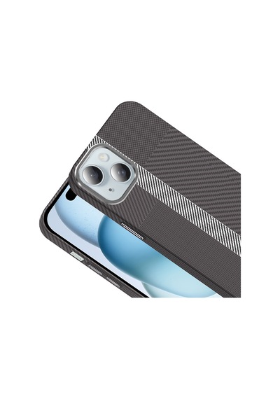 Apple Uyumlu iPhone 15 Kılıf Magsafe Şarj Özellikli Karbon Fiber Görünümlü App Gros Kapak - Desert Desert Titanyum Desert Titanyum