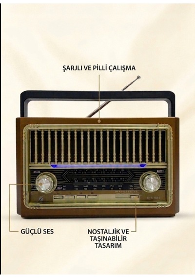 Kamptek Ktf-1655 Nostaljik Radyo - Bluetooth Hoparlör, El Fenerli, Şarjlı Ahşap Görünümlü Retro Müzik Kutusu