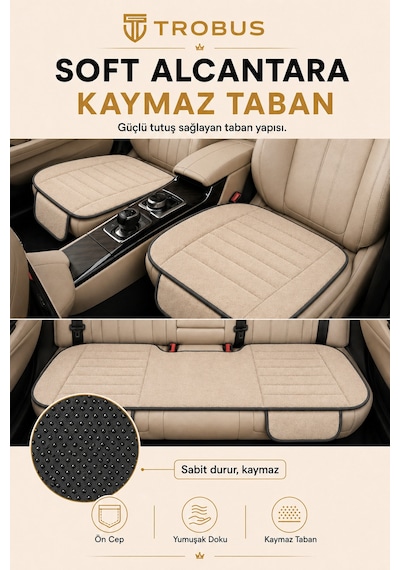 Opel Combo Üniversal Soft Alkantra Çizgili 3 Parça Oto Koltuk Minderi Bej