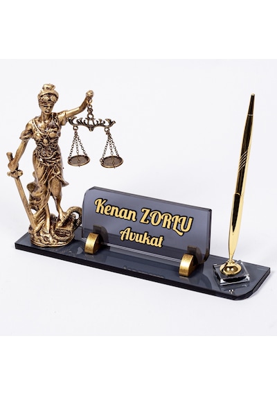 Themis Biblolu Kristal Masa İsimliği Hediye Avukat Ofis İsimlik