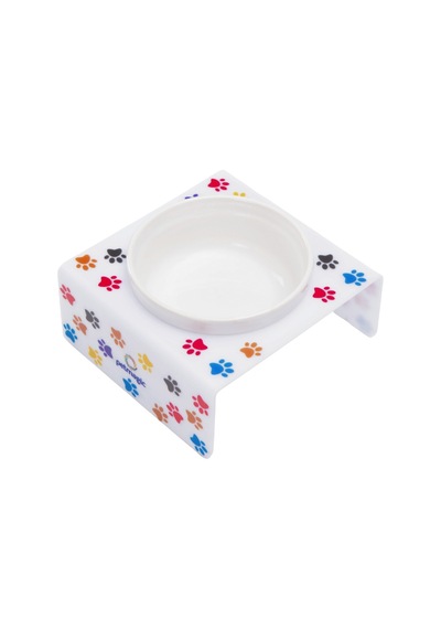 Petmagic Akrilik Beyaz Seramik Tekli Evcil Hayvan Kedi Ve Mini Irk Köpek Mama Kabı-beyaz Pati