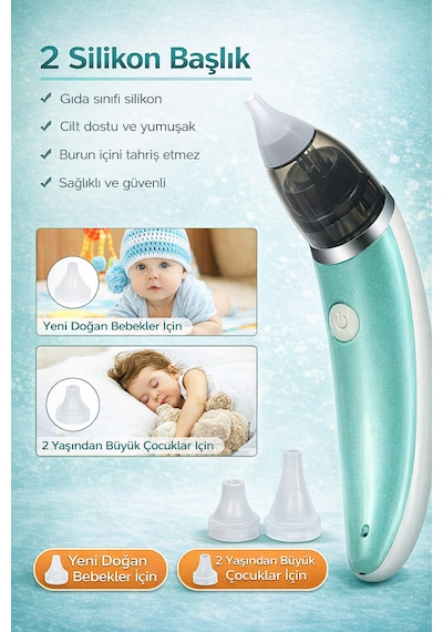 Babyforce BR-8820 0-12 Yaş Şarjlı Bebek Burun Aspiratörü 5 Kademe Güçlü Vakum Açık Yeşil