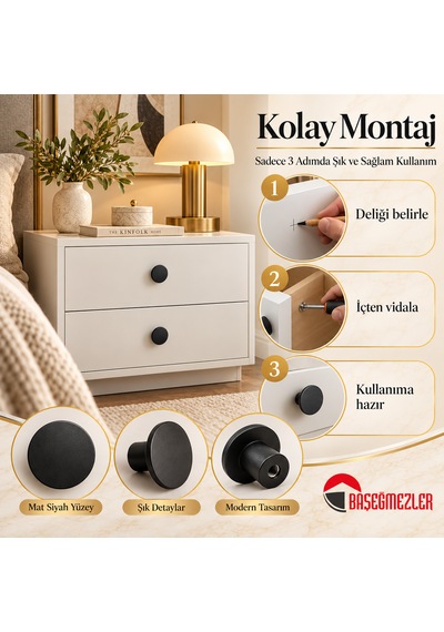 Haskan Yuvarlak Düğme Kulp Siyah