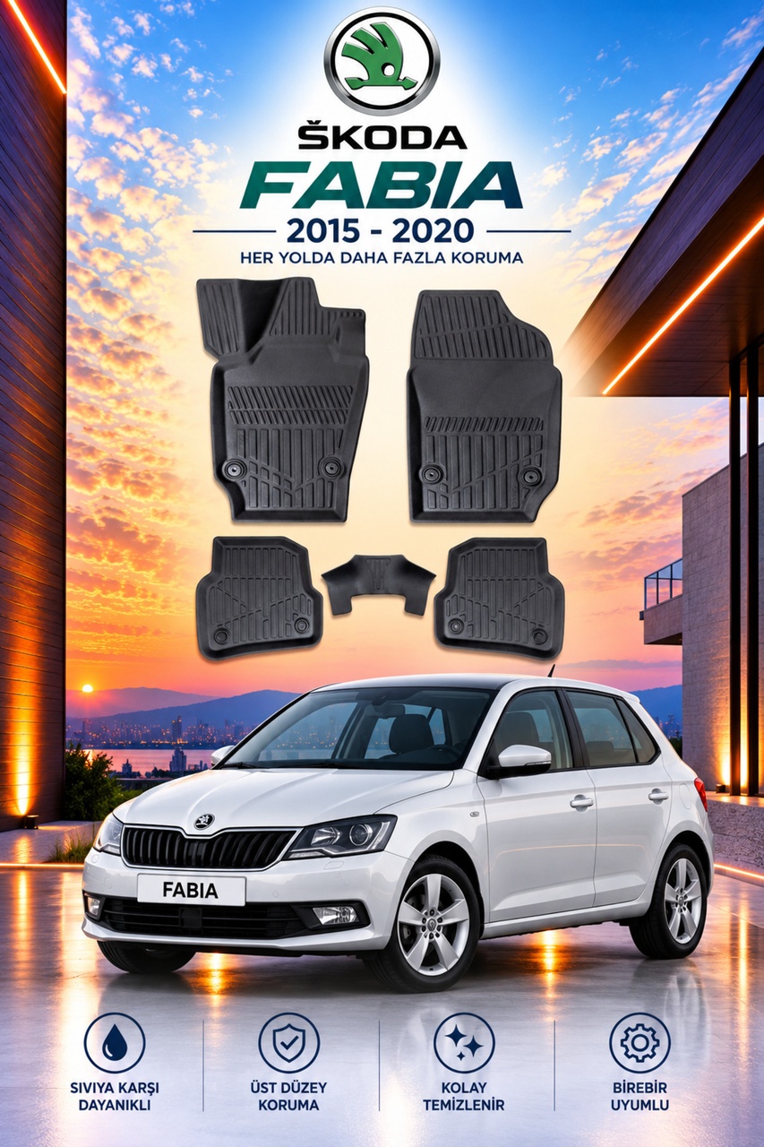 Skoda Fabia 2015-2020 Aracınıza Özel Üretim Havuzlu Paspas Takımı A+ -mod-
