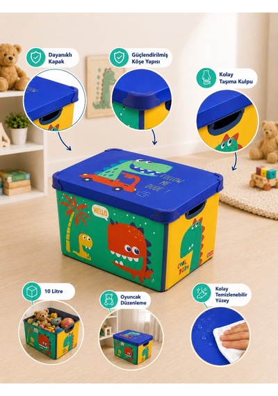 Style Box Dude Desenli 10 L Dekoratif Oyuncak Ve Saklama Kutusu Sarı Çok Renkli