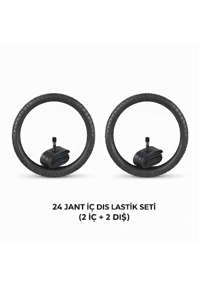24 Jant Lastik Seti - 2 Dış Lastik 24x1.95 + 2 İç Lastik Oto Kalın Sibop - Takım Bisiklet Lastiği