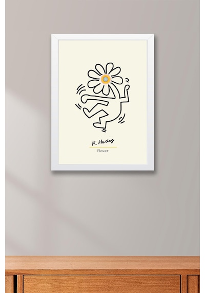 Keith Haring Flower Çerçeveli Tablo - Eklektik Tarz Duvar Dekoru