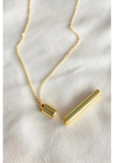 Dilek Kolyesi Unisex Kapaklı Çubuk Bar Kolye Gold Pembe