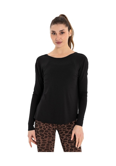 Inguz Sırt Detay Uzun Kollu Modal Yoga T-shirt SIYAH